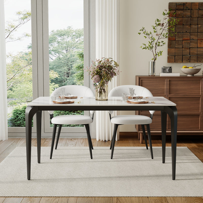 Yianna Modern Stone Dining Table for Modern Kitchen Living Room, Home and Office, Black, White, 29.53"H x 55.1"L x 31.5"W