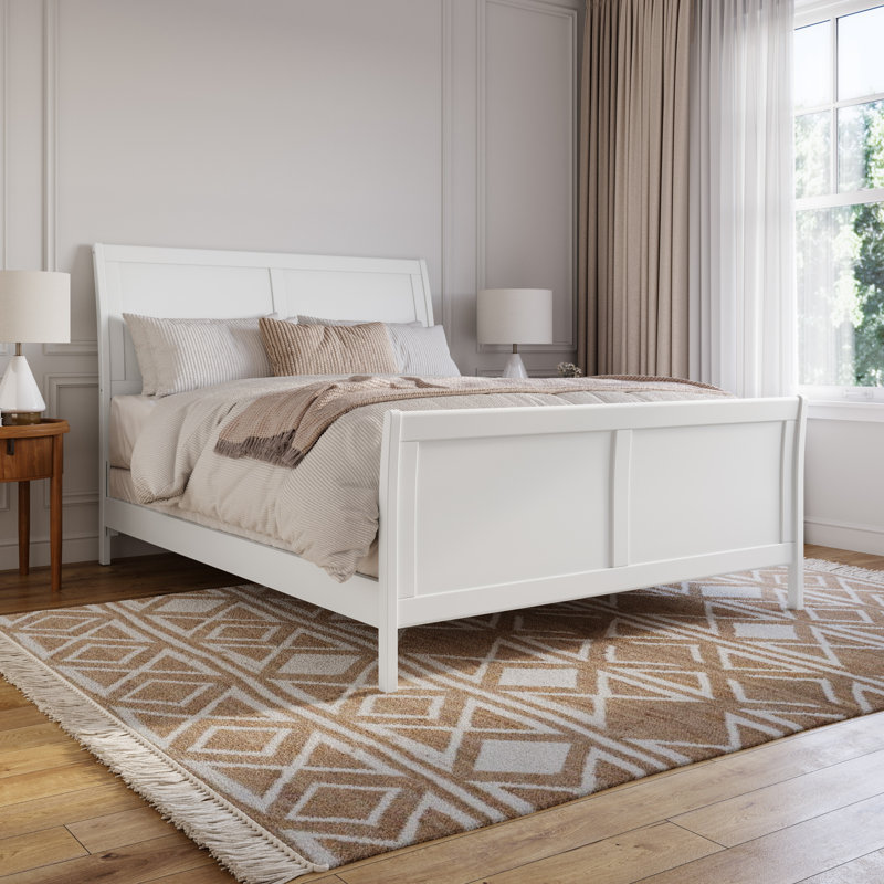 Lit de base Portland avec pied de lit assorti, Blanc, Grand