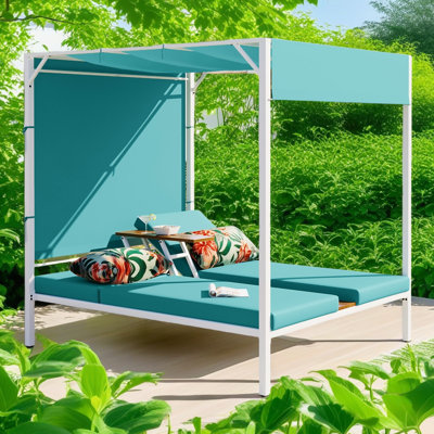 Outdoor Patio Sunbed Daybed With Cushions, Adjustable Seats