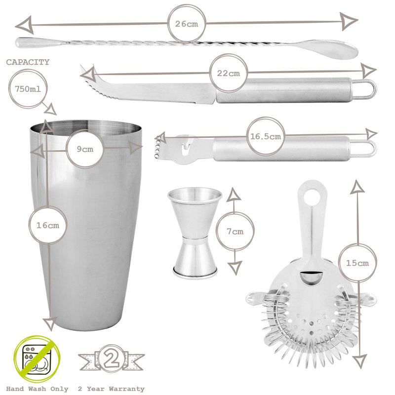 Margarita Glass Cocktail Shaker Set, Silver