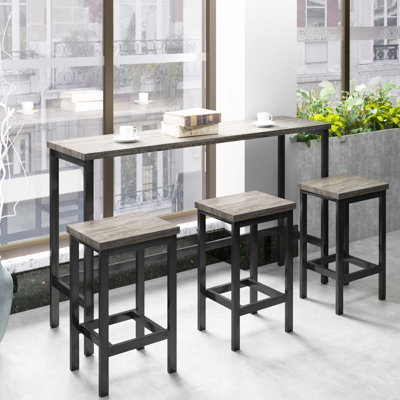 Counter Height Extra Long Dining Table Set With 3 Stools Pub Kitchen Set Side Table With Footrest
