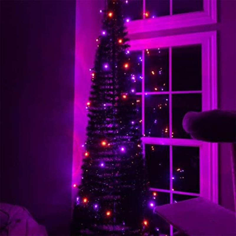 Lumières mauves et oranges d'Halloween, mini guirlande incandescente de 100 pi de 20 pi, décorations d'Halloween imperméables pour l'extérieur