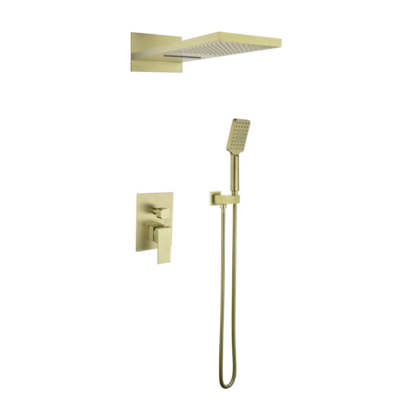 Système de douche complet à pression équilibrée (température et volume) avec valve brute, Or brossé