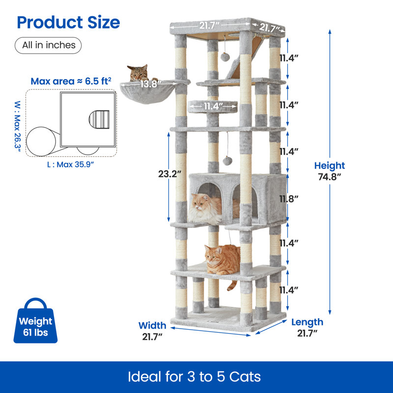 Amariani 74.8'' H Cat Tree, Light Gray
