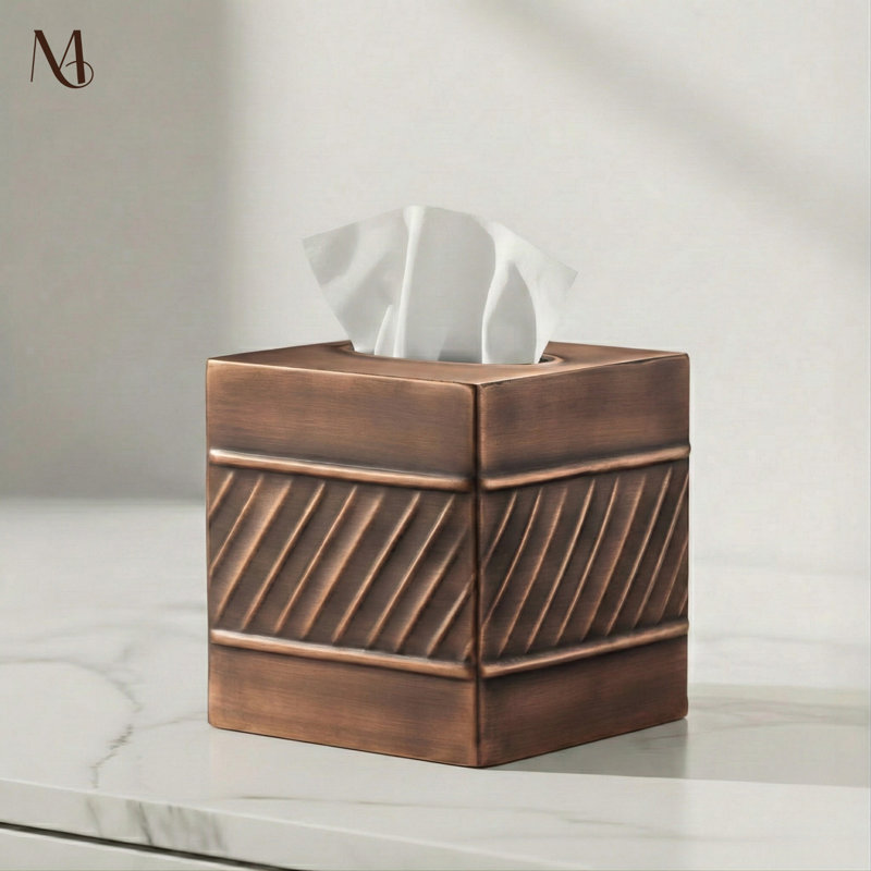 Wave Embossed Metal Tissue Box Cover, Copper