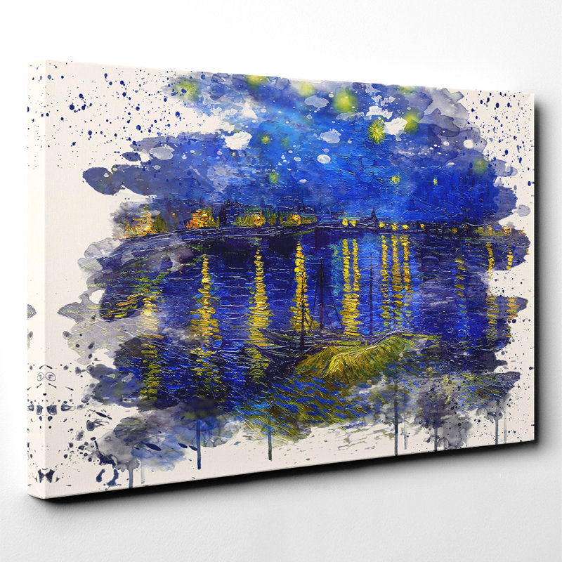 Starry Night Rhone by Vincent Van Gogh Painting on Canvas - Wrapped Canvas, 35cm H x 50cm W