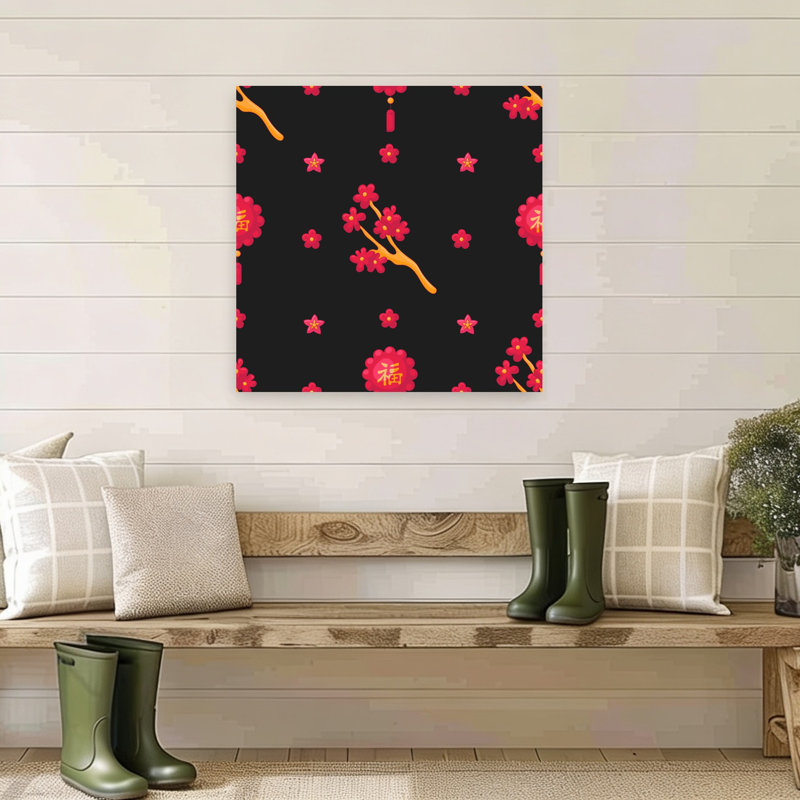 Art mural fleur de cerisier festif traditionnel, 32" H x 32" W