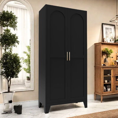 61'' Black Metal Cabinet With Adjustable Shelves And 2 Doors, Suitable For Bedroom, Living Room, Hallway - Space Saving, , Easy To Assemble Office , Clean