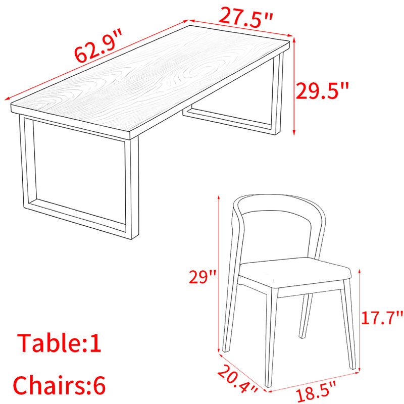 Ensemble de table à manger moderne simple en bois massif noir, H 29,5 po x L 62,9 po x l 27,5 po