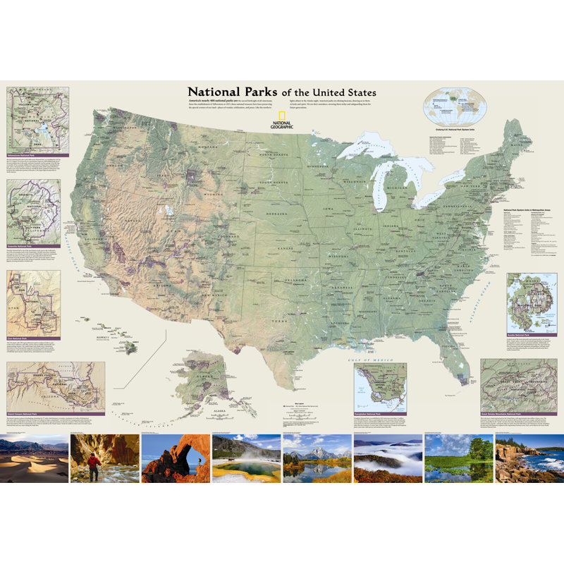 Carte murale des parcs nationaux des états-unis, Papier