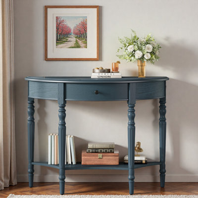 Farmhouse Half Moon Console Table With One Drawer & Storage Shelf by Latitude Run