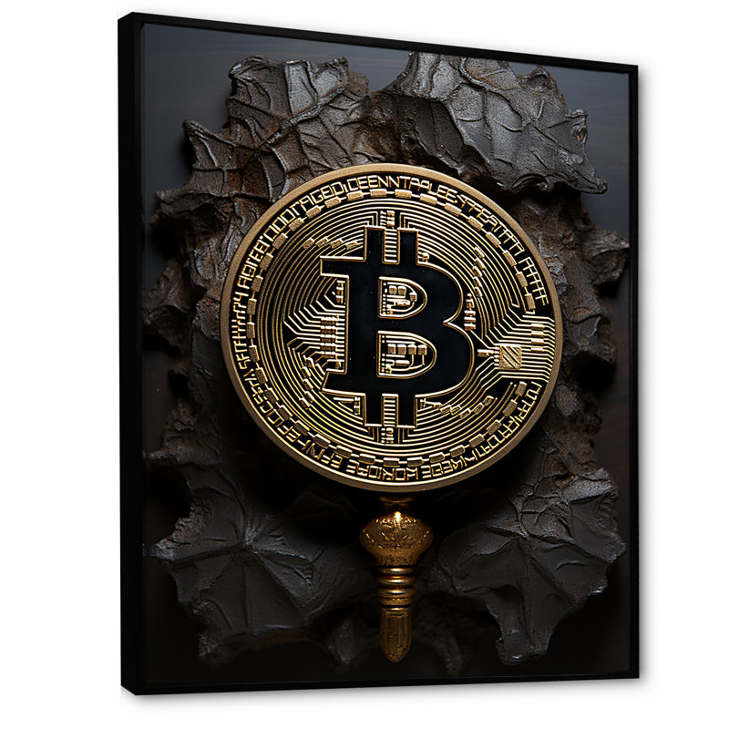 «Black Bitcoin - Fashion Bitcoin», reproduction sur toile encadrée, Cadre flottant noir, H 32 po x l 24 po x P 1 po