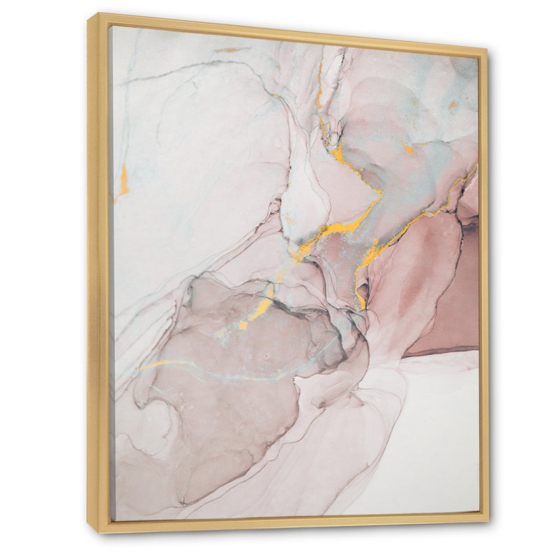 Gris et rose marbré art ondulations - décoration murale moderne en toile, L 8 po x H 12 po, Toile brune avec cadre flottant