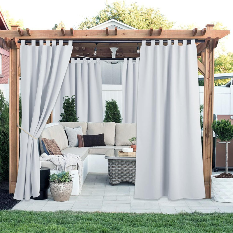 2 Panels Outdoor Curtains for Patio Waterproof, Thermal Insulated Detachable Sticky Tab Top Room Darkening Great Vertical Drape Outdoor Divider for Pergola