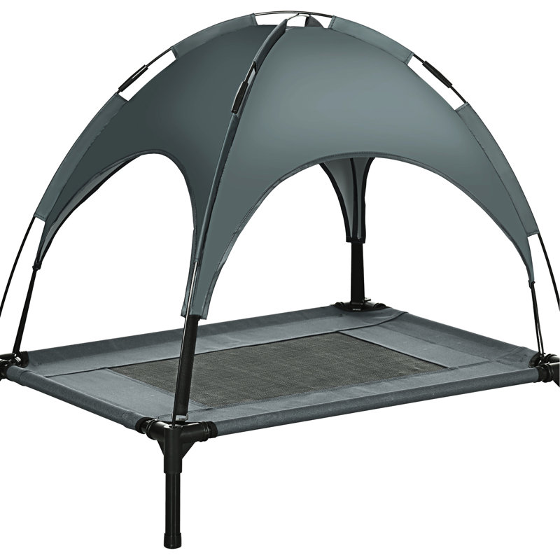 Protected Canopy Dog Cot, 30" Gray - Breathable, Portable For Medium Pets Elevated Cot With & Breathable