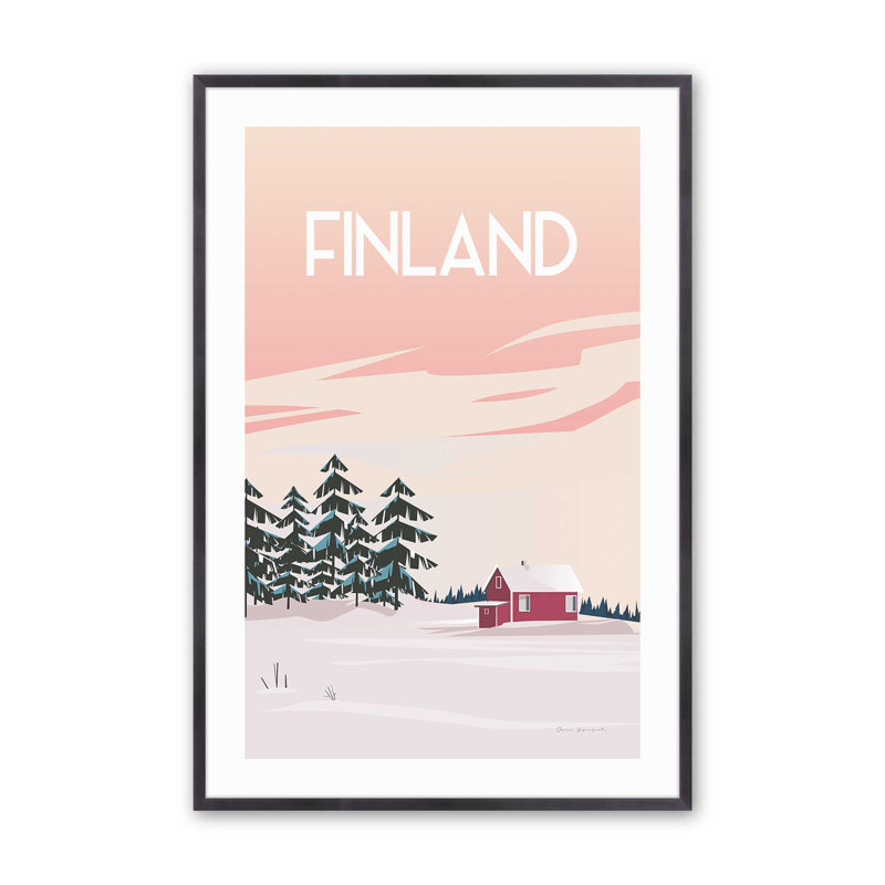Affiche de voyage finlandaise dans un, Cadre en zinc patiné, H 15,25 po x l 12,25 po