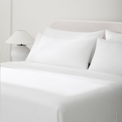 Queen Sheet Set, 100% Combed Cotton, Extra Soft, Breathable Sheets for Queen Size Bed with 15" Deep Pocket, 4 Pcs Hotel Luxury Brushed Pleated Bed Sheets (White)
