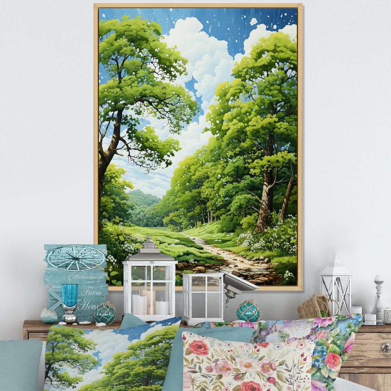 Green Tree Oak Enchantment I, reproduction d'art sur toile, White Picture Framed, 40" H x 30" W