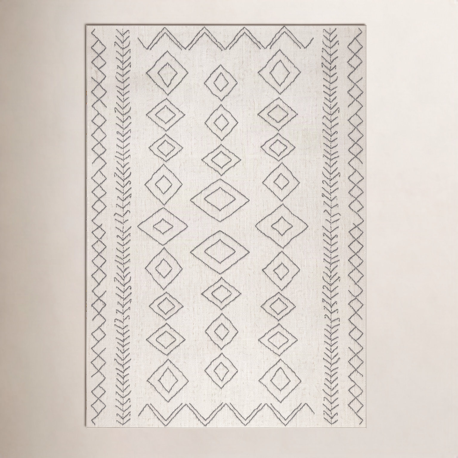 Union Rustic Ivory Dark Grey Outdoor Moroccan Rug, Rectangle 6'3" x 9'2"