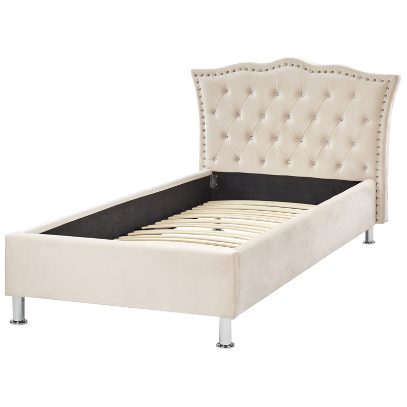 Leitersburg Upholstered Single (3') Velvet Bed, Beige