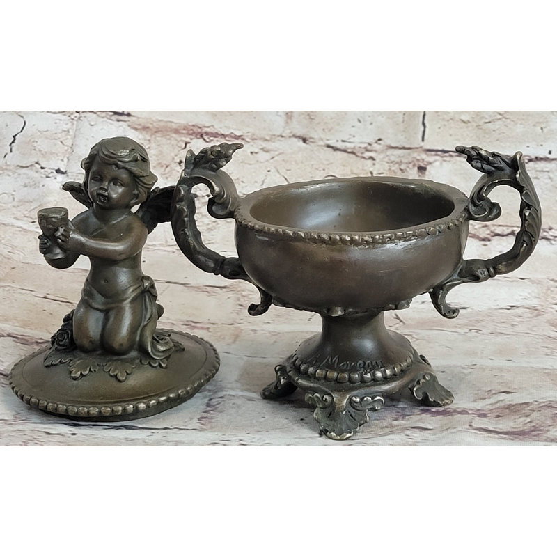 Lamia Bronze Cherub Cherubim Urn Jewelry Trinket Box Sculpture Decor 8" x 6"