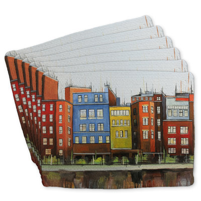 Braided Polyester Kibbe Set of 6 - Boston Colorful Buildings