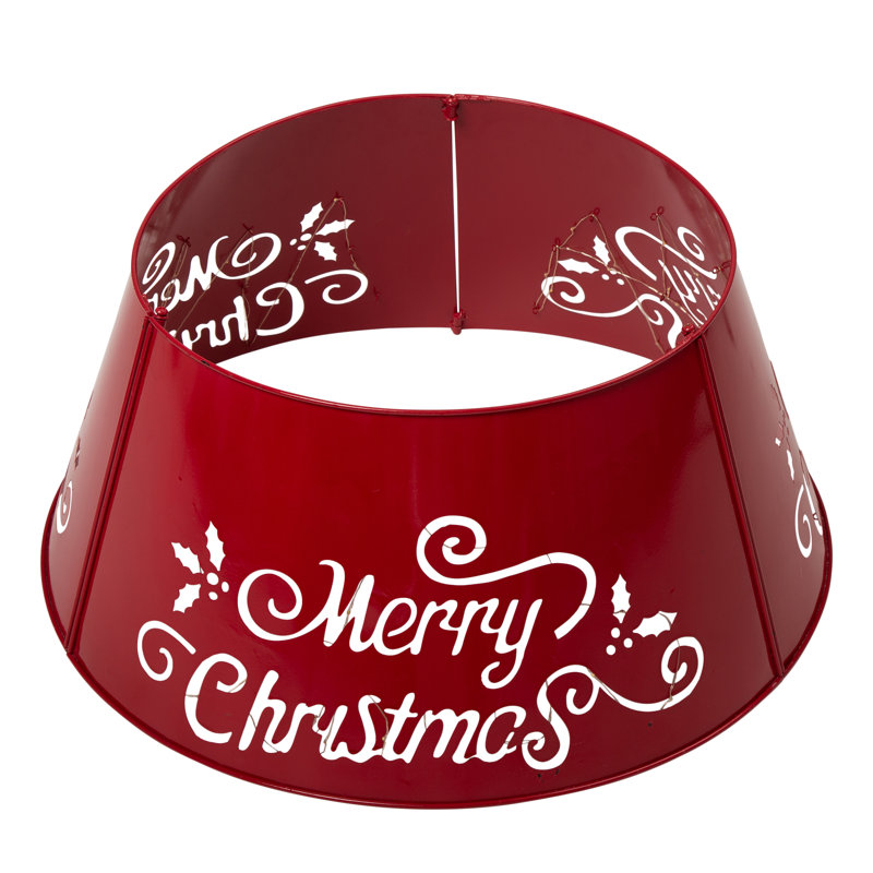 Red Metal Merry Christmas Tree Collar with Lights