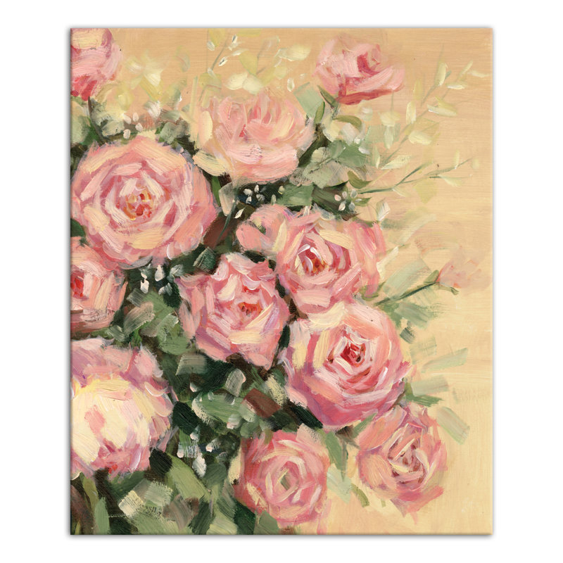 Fleurs roses - peinture, Toile tendue, H 24 po x l 20 po x P 1,25 po
