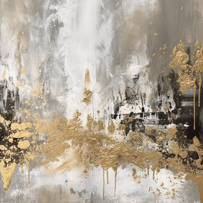 Demetry Modern Golden Abstract - Art mural abstrait, H 30 po x l 30 po, Toile tendue, No Frame