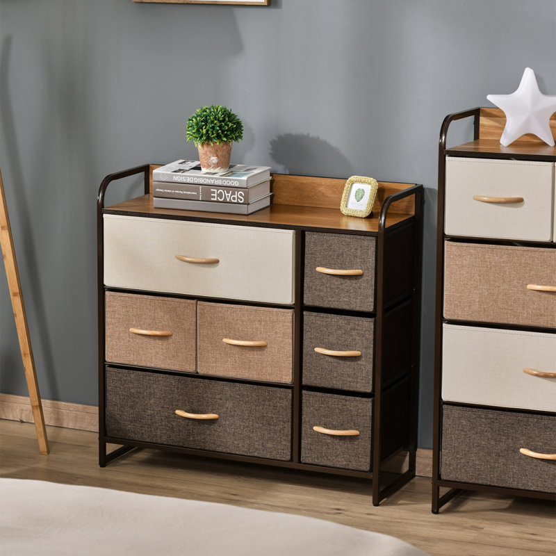 Commode 7 tiroirs avec tiroirs en tissu pour la chambre à coucher, Brun