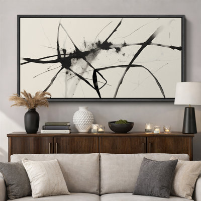 BAW " Minimalist Black Ink Splatter on White Rustic Retro Art Decor Extra Large Artwork Pictures " Print