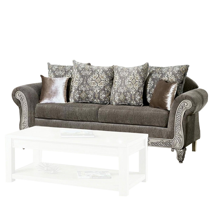 Canapé Rery W 6 coussins décoratifs, tissu chenille gris chaud, 90 pouces