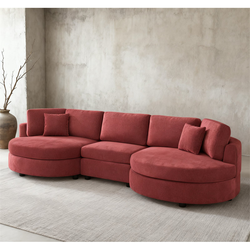 Canapé 3 places rembourré 129 "avec design incurvé, Rouge