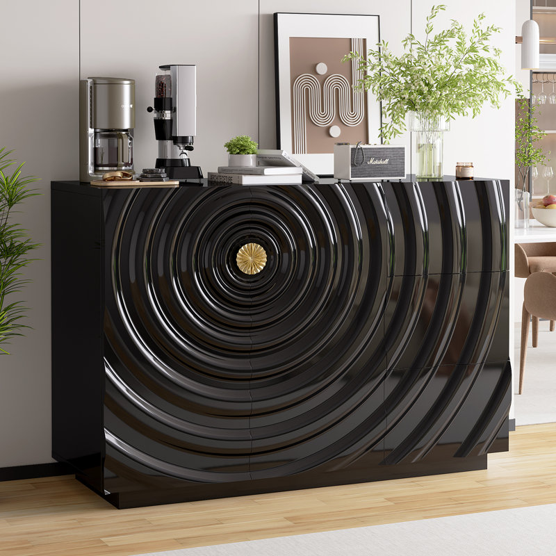 47.2" Wide Sideboard Buffet Cabinet With 2 Doors And 3 Drawers, Adjustable Shelves, Black