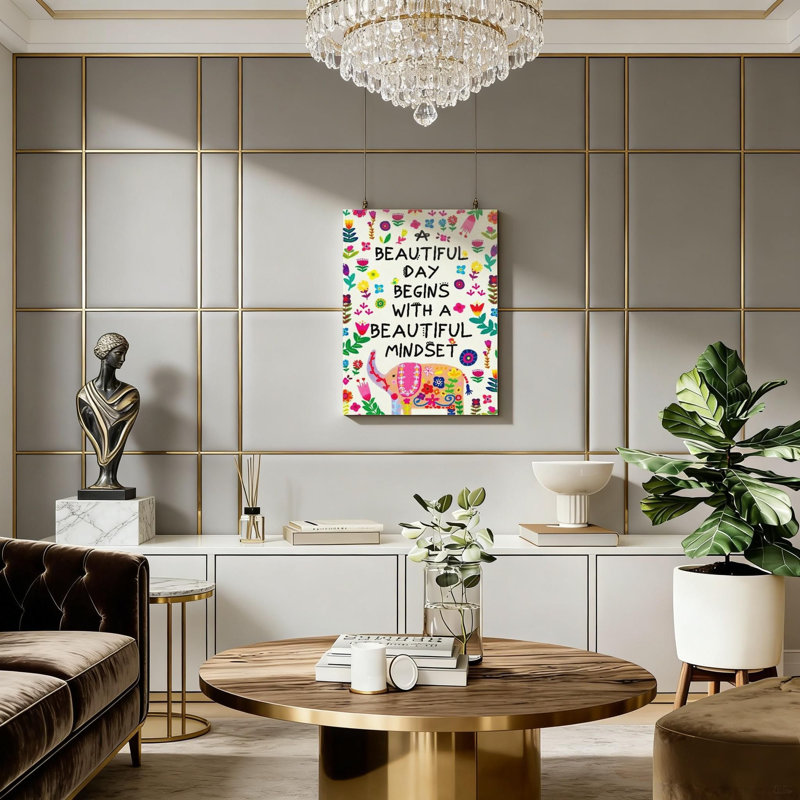 Décoration murale 16 po x 24 po blanc, «A Beautiful Day Begins With A Beautiful Mindset», cadre en bois massif