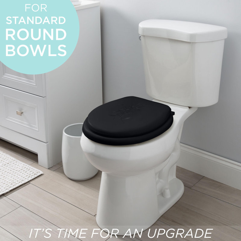 Black Soft Vinyl Round Toilet Seat with Decorative Lid
