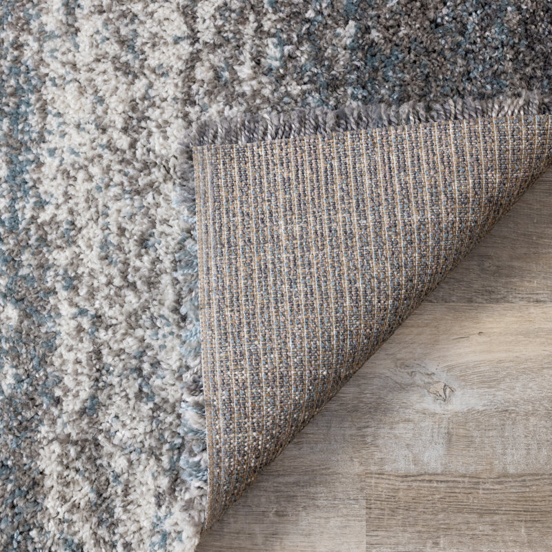 Tapis abstrait gris / bleu / crème Smoak, Carré 3 pi 11 po