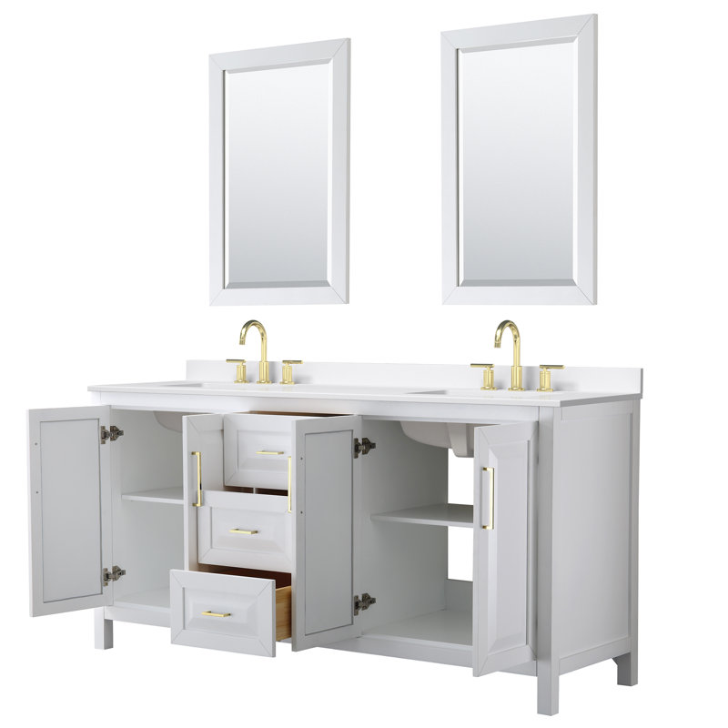 Daria 72'' W Vanity, White, Brushed Gold, Giotto Quartz