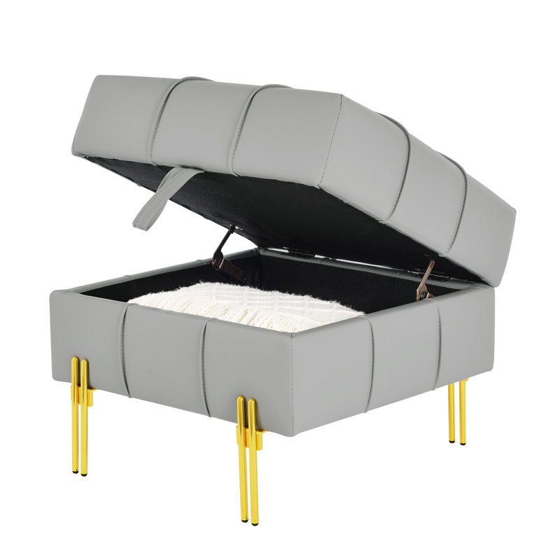 Leather Storage Ottoman, Grey