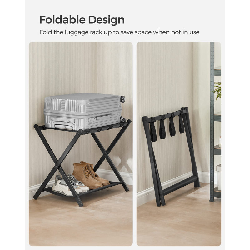Set of 2 Foldable Luggage Racks with Storage Shelf for Guest Room, Black