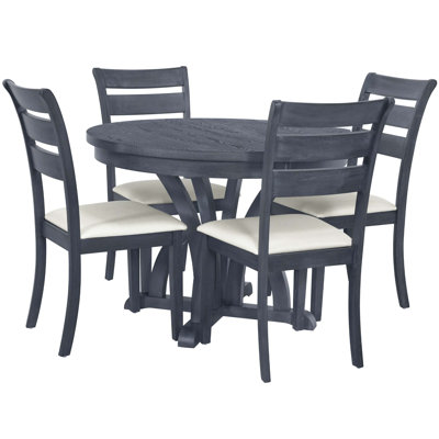 5-Piece Farmhouse Round Pedestal Extending Dining Table Set Extendable Kitchen Table Set With 15.8"" Removable Leaf And Ladder Back Dining Chairs For S -  Red Barrel StudioÂ®, E4F2BE3EABB743E999B4EBBC93D086B7