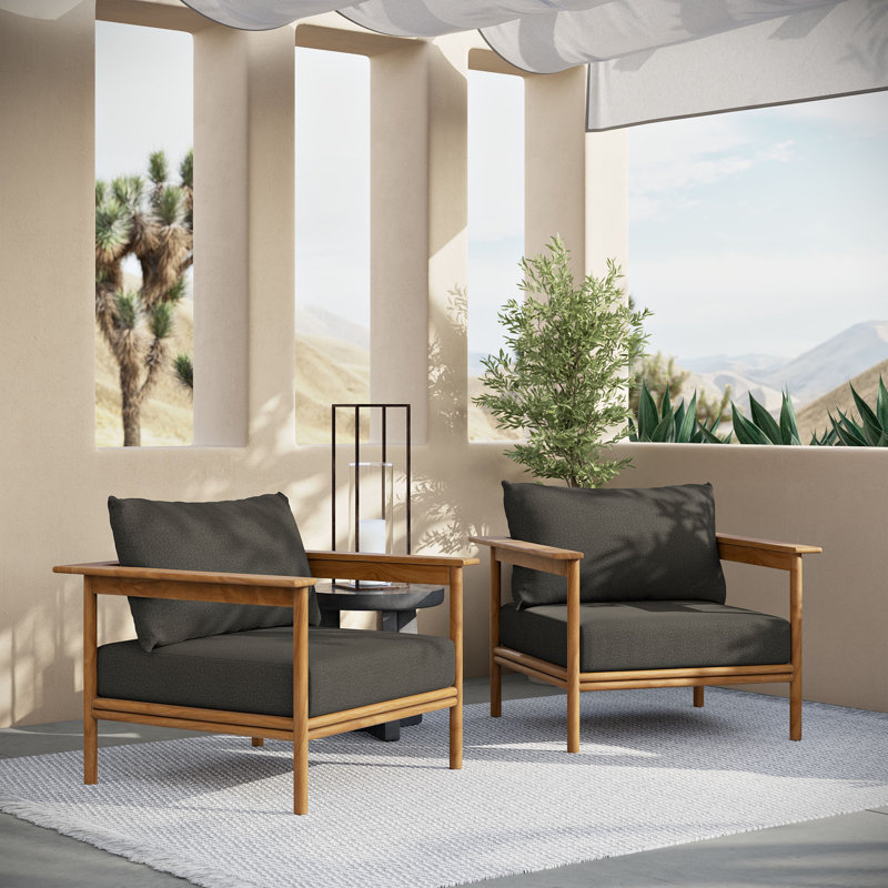 Wren Outdoor Patio Teak Wood Armchair Set Of 2 In Natural, Flint Gray