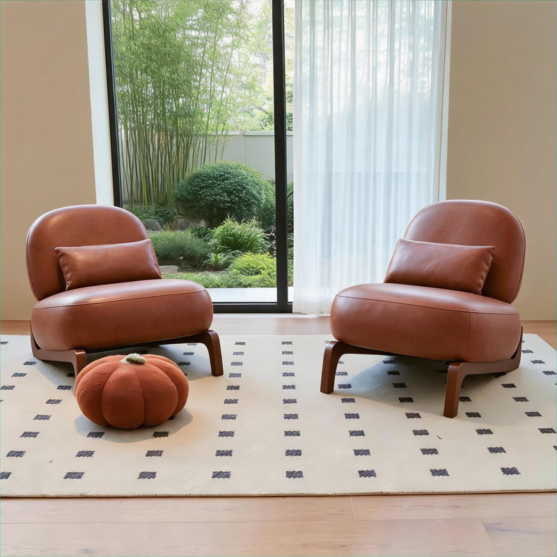 Fauteuil de chambre en similicuir brun Wood, Brun
