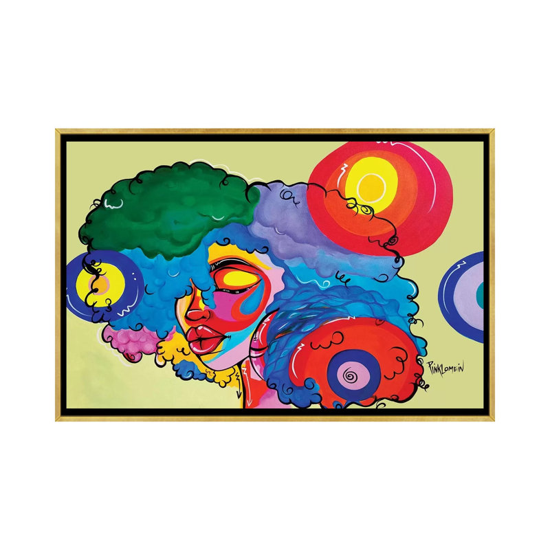« Bali » par Pinklomein-impression d’art graphique, H 26 po x l 40 po x 1,5 po, Toile encadrée d'or, Pas de tapis