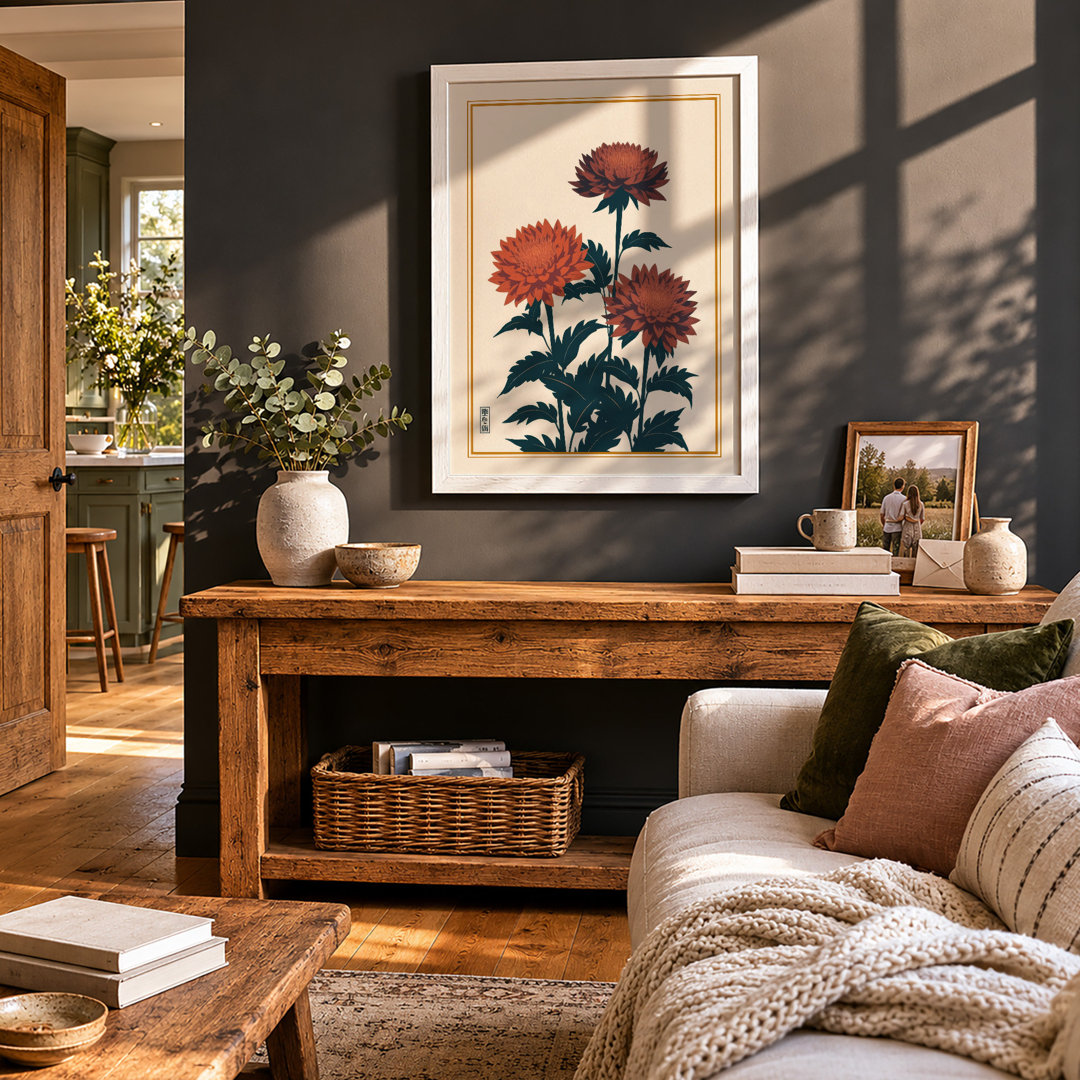 Burgundy Dahlias Botanical - Framed Print