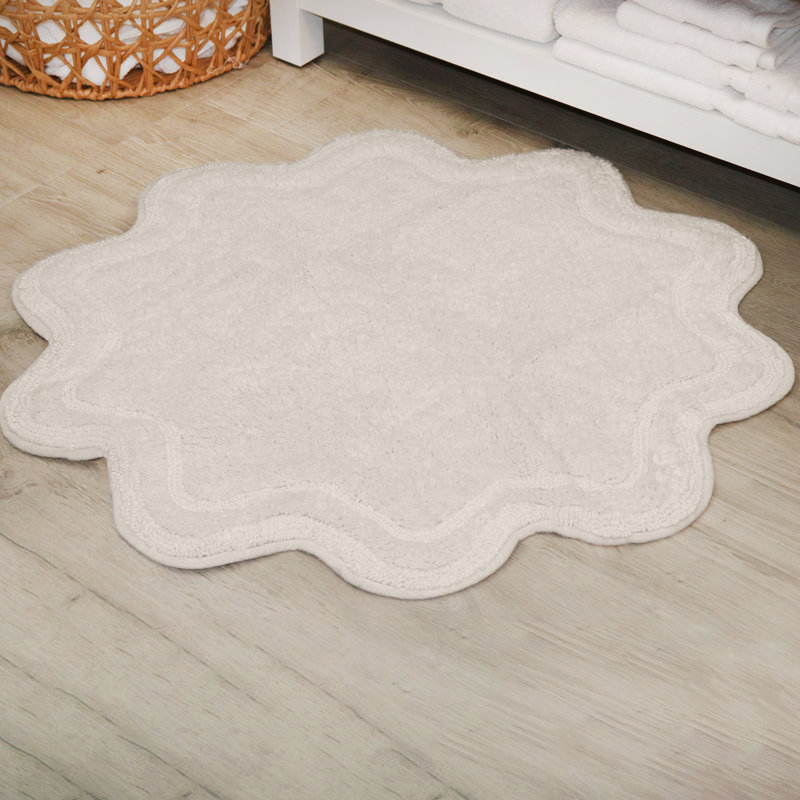 Dobrinka Bath Rug Plush 100% Cotton Mat, Unique Design, Absorbent, Quick Dry, Ivory, 30"(Round)