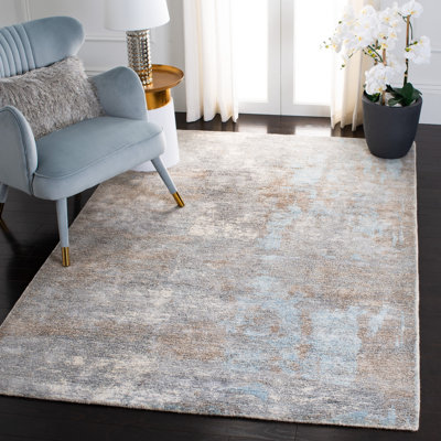 Dendron Hand Tufted Wool/Viscose Pile Abstract Rug in Gray/Ivory
