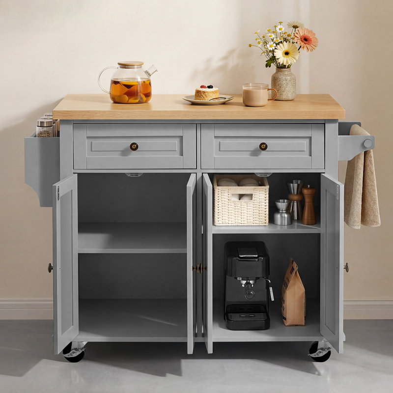 109.98 cm W Kitchen Island with, Grey