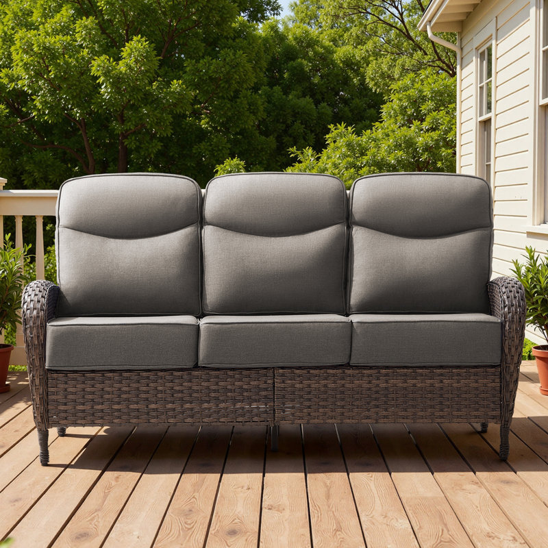 Canapé d'extérieur en osier avec coussin épais de 6 po Alakai, Gris, Brun