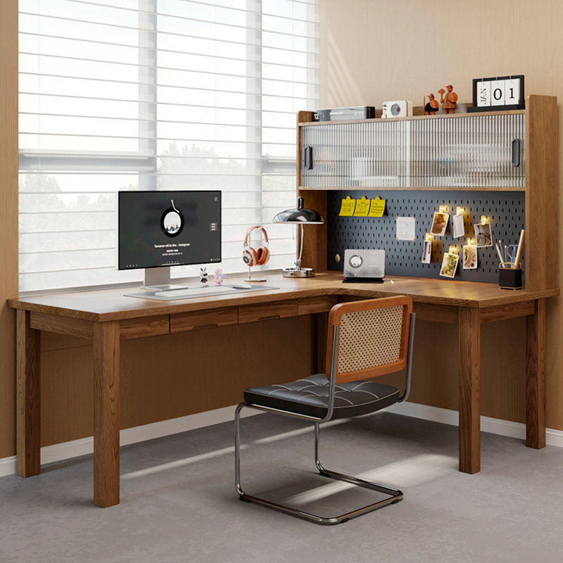 Solid Wood L - shaped Desk and Bookshelf Combination, 70.87" H x 62.99" W x 47.24" D